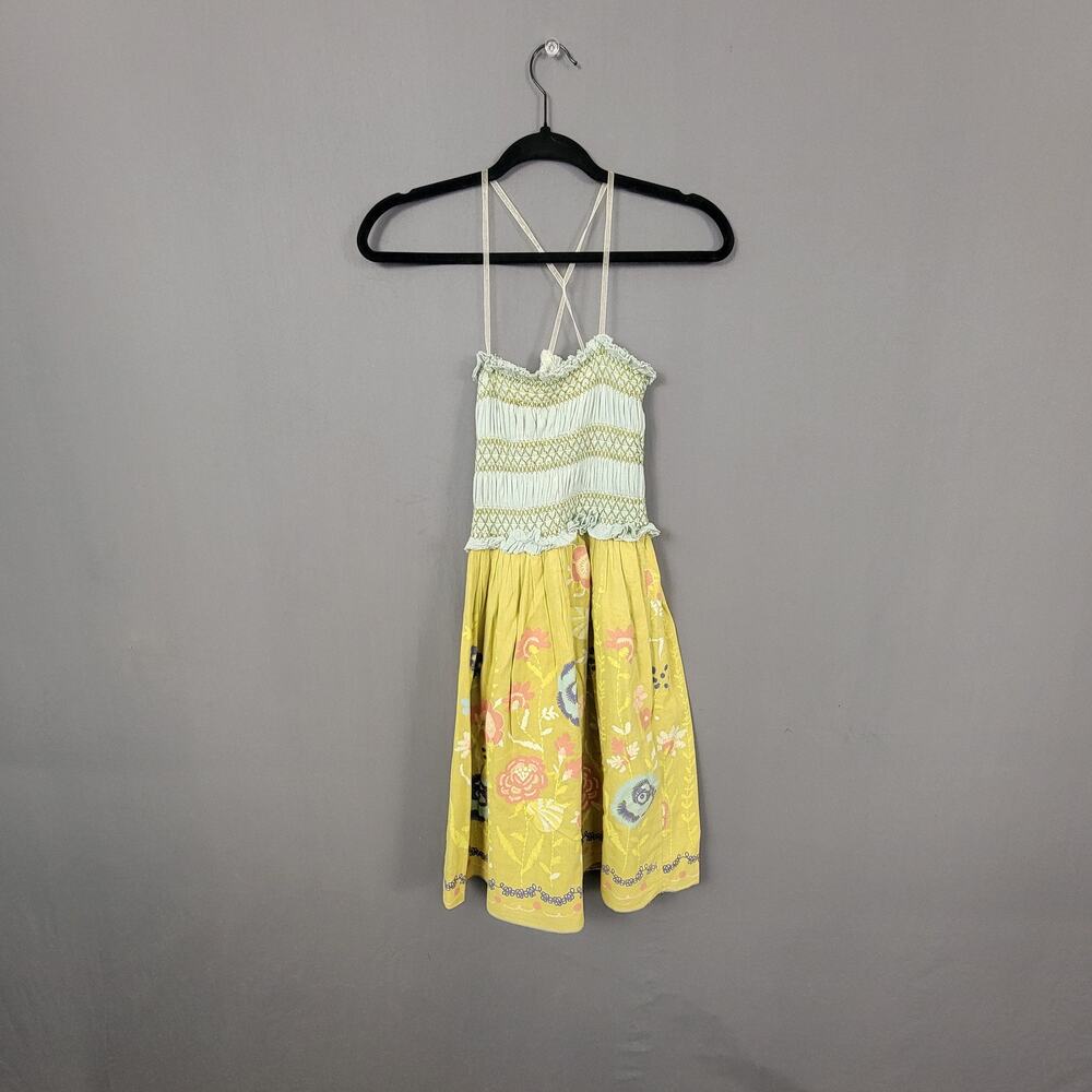 Scrapbook Prairie Cottagecore Floral Smocked Boho Sundress Sage Green